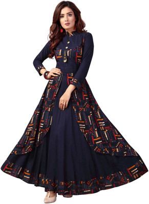 madhuram textiles Women Printed Ethnic Dress Kurta(Blue)