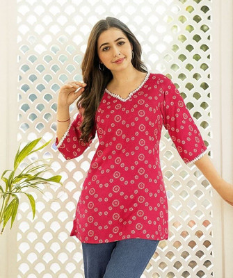 FARZA Women Printed, Geometric Print, Embellished A-line Kurta(Red)