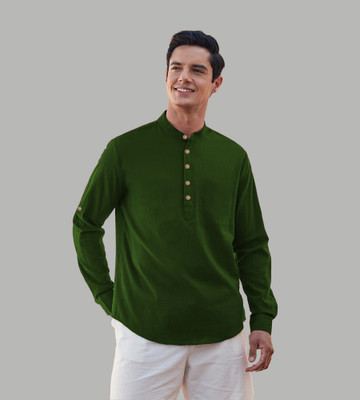TrendiVastra Men Solid Straight Kurta(Dark Green)
