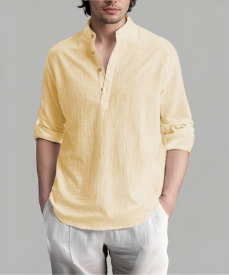 Apektra Men Solid Straight Kurta(Beige)