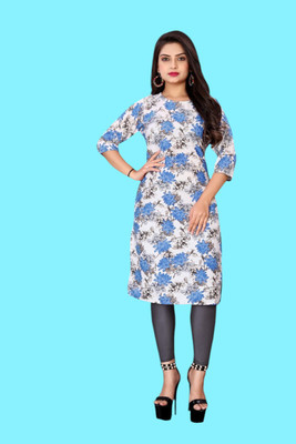 Tulsii Fab Women Animal Print Straight Kurta(Blue)