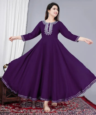 Lavanya Fashion Women Embroidered Anarkali Kurta(Purple)