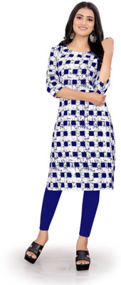 zindora Women Printed Straight Kurta(Dark Blue)