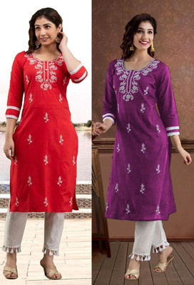 SISTO Women Chikan Embroidery A-line Kurta(Multicolor)