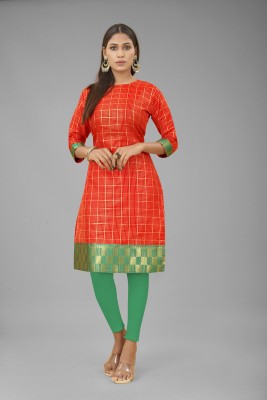 VILLAGIUS Women Woven Design A-line Kurta(Red)