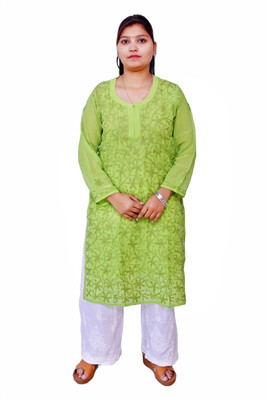 Ah creation Women Chikan Embroidery Ethnic Dress Kurta(Green)