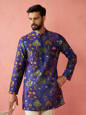 VASTRAMAY Men Printed Straight Kurta(Blue)