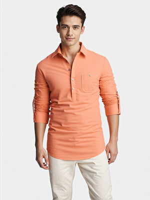 Univibe Men Solid Straight Kurta(Orange)