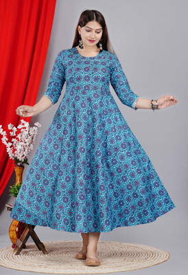 DARGU Women Printed Anarkali Kurta(Blue)