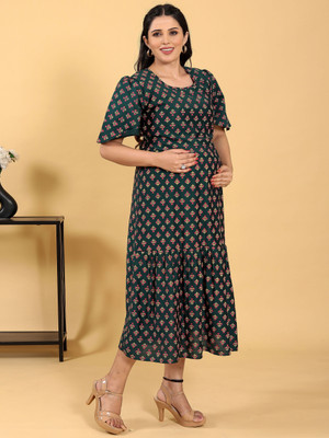 RITIJYA Women Floral Print Ethnic Dress Kurta(Dark Green)