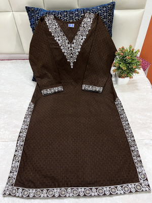 Mahi textile Women Embroidered Straight Kurta(Brown)
