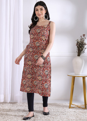 VBUYZ Women Printed Straight Kurta(Maroon)