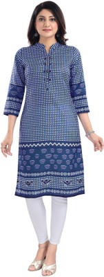 Divastri Women Printed Straight Kurta(Blue)