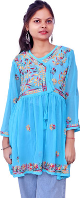 Ah creation Women Chikan Embroidery Ethnic Dress Kurta(Green)