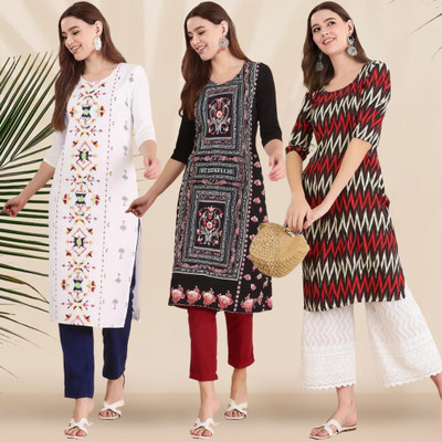 1 Stop Fashion Women Printed, Geometric Print Straight Kurta(Multicolor)