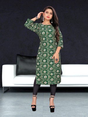 SHLOK CREATION HUB Women Leheriya A-line Kurta(Green)