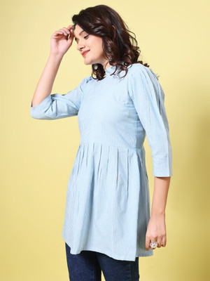 Youthnic Casual Striped Women Blue Top