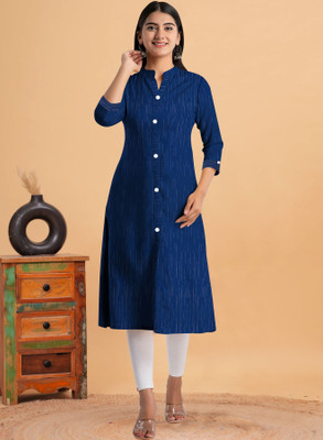 MSMOON Women Solid A-line Kurta(Dark Blue)