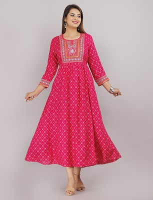 KISHORI KURTIES Women Embroidered Anarkali Kurta(Pink)