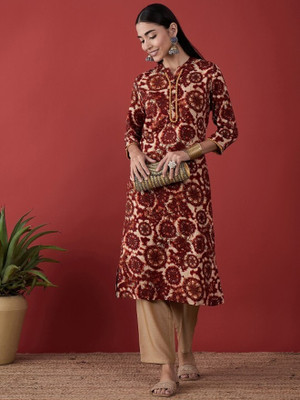ANOUK Women Printed Straight Kurta(Red)