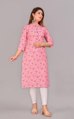 METAFAB Women Printed Straight Kurta(Pink)
