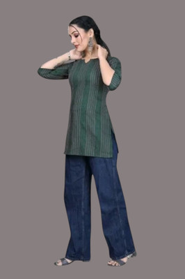 Rangrasiya Women Striped A-line Kurta(Green)