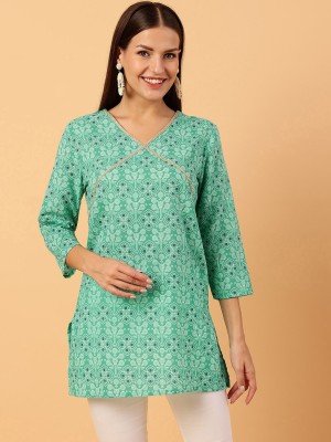 Neesh Women Printed Straight Kurta(Light Green, Dark Green, White)