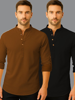 LENIA Men Solid A-line Kurta(Gold)