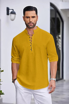 zbio Men Solid Straight Kurta(Yellow)