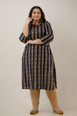 F P Collection Women Striped Straight Kurta(Maroon)