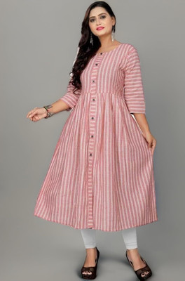 Sunandan Women Striped Flared Kurta(Red)