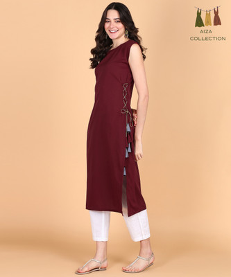 Aiza collection Women Solid Straight Kurta(Maroon)