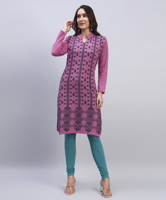 DECANTER Women Woven Design Straight Kurta(Pink)