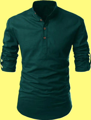 krishu Men Solid Straight Kurta(Green)
