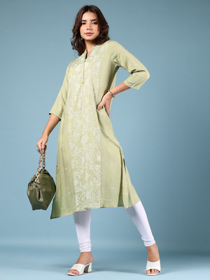 V-MART Women Printed A-line Kurta(Green)