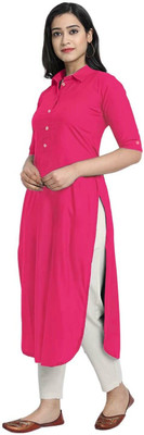 looknchoice Women Solid A-line Kurta(Pink)