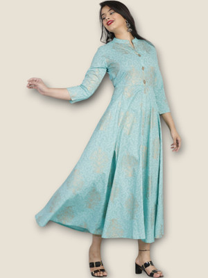 mk creation Women Printed Anarkali Kurta(Blue)