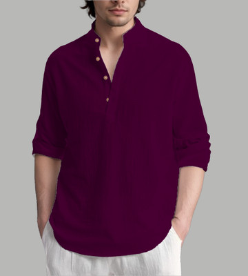 Apektra Men Solid Straight Kurta(Purple)