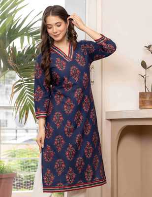 Tabeedah Women Printed A-line Kurta(Blue)