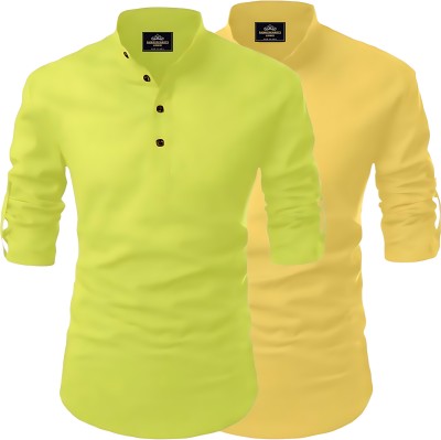 Fashion Marts Men Solid Straight Kurta(Light Green, Yellow)