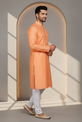 JUGG JUGG JEEYO Men Self Design Straight Kurta(Orange)