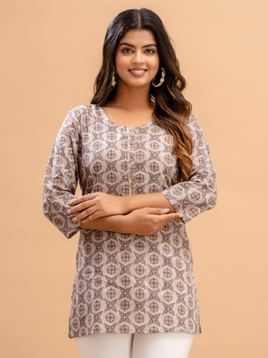 Feranoid Retail Women Printed Straight Kurta(Grey)
