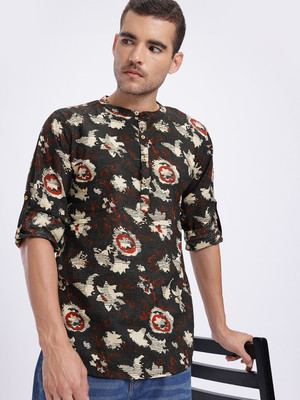 Anouk Rustic Men Printed Straight Kurta(Grey)
