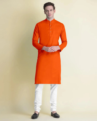 Krudha Fashions Men Solid A-line Kurta(Orange)
