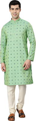 Manthan Men Printed Straight Kurta(Green)