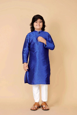 VALAKI Boys Self Design Straight Kurta(Dark Blue)