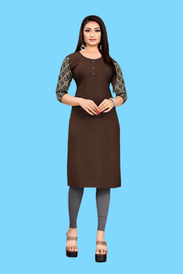 Coft Women Solid Straight Kurta(Brown)