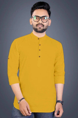 zbio Men Solid Straight Kurta(Gold)