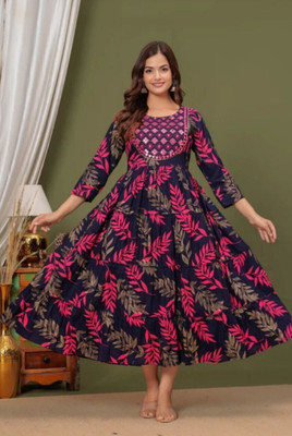 BARWAD Women Embroidered, Printed Anarkali Kurta(Blue)