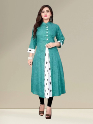Rangrasiyatexk Women Printed Anarkali Kurta(Green)